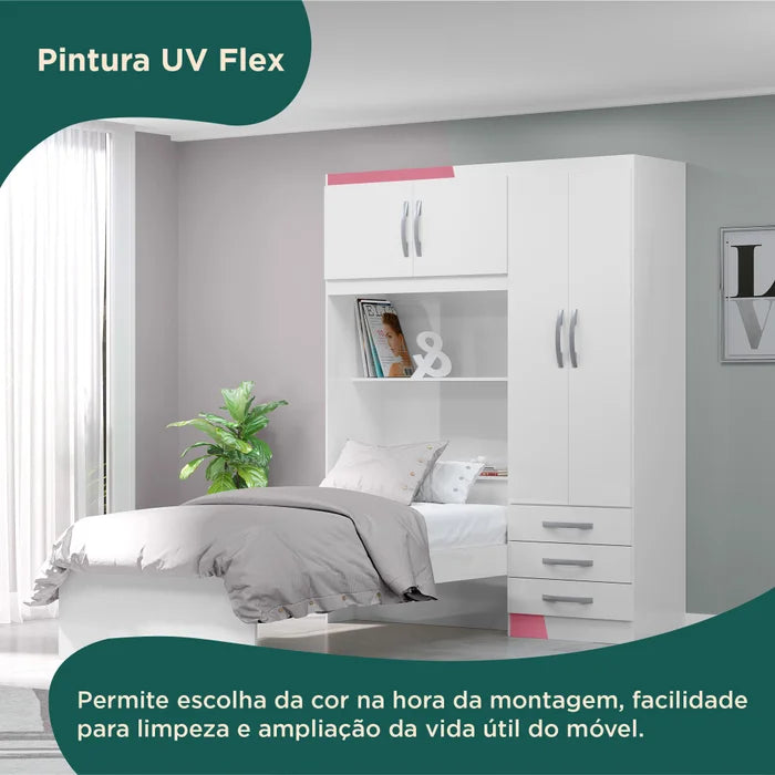 Guarda-roupa Infantil com Cama 4 Portas 3 Gavetas - Ninho Móveis