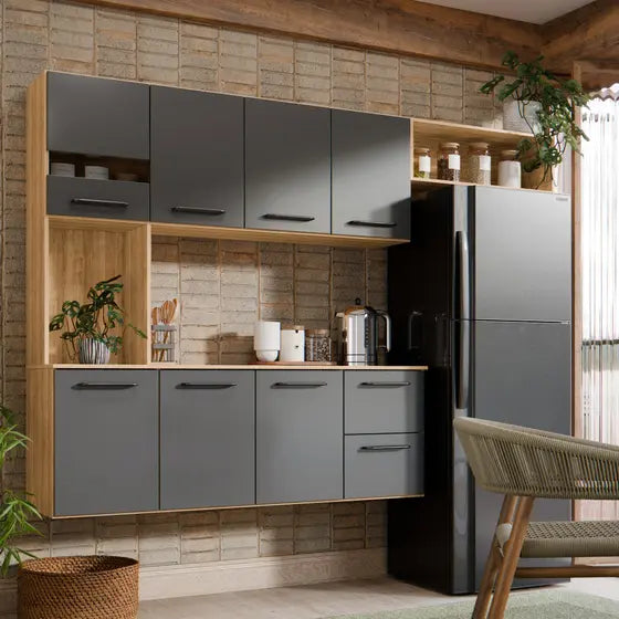 Armário de Cozinha Com 7 Portas E 2 Gavetas Compacta - Ninho Móveis