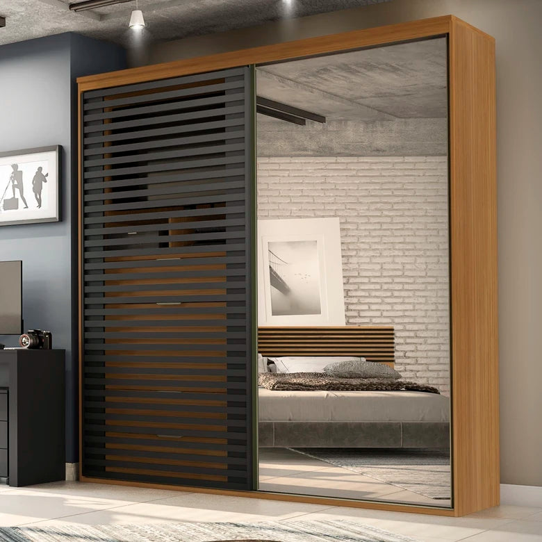 Guarda-Roupa Ripado 2 Portas com Espelho MDF - Ninho Móveis