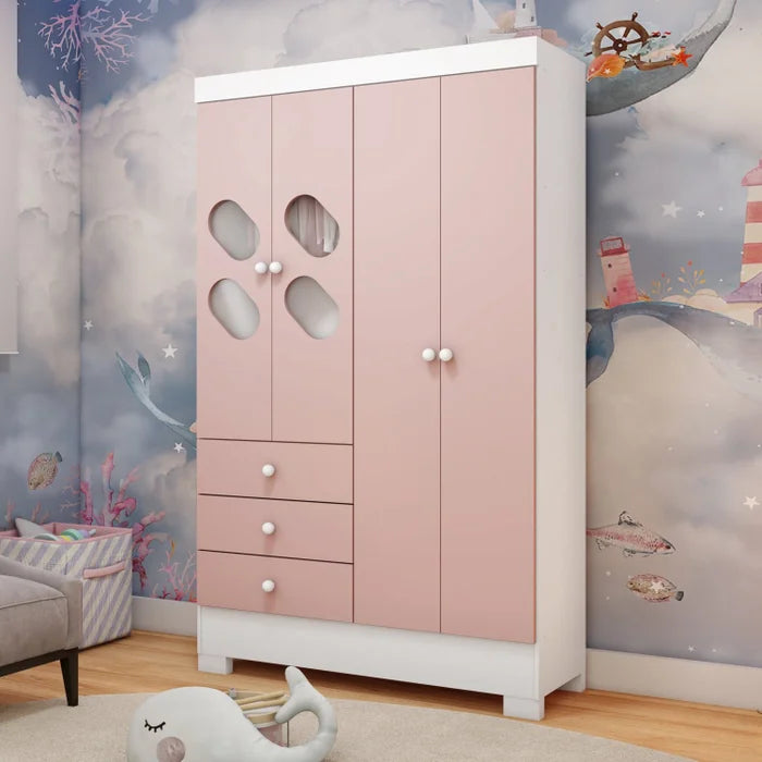 Guarda Roupa Baby Infantil 4 Portas e 3 Gavetas - Ninho Móveis