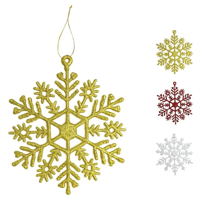 10 Flocos de Neve Dourado Grandes com Glitter - Ninho Móveis