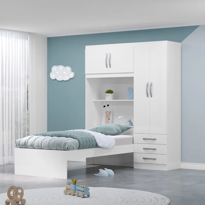 Guarda-roupa Infantil com Cama 4 Portas 3 Gavetas - Ninho Móveis