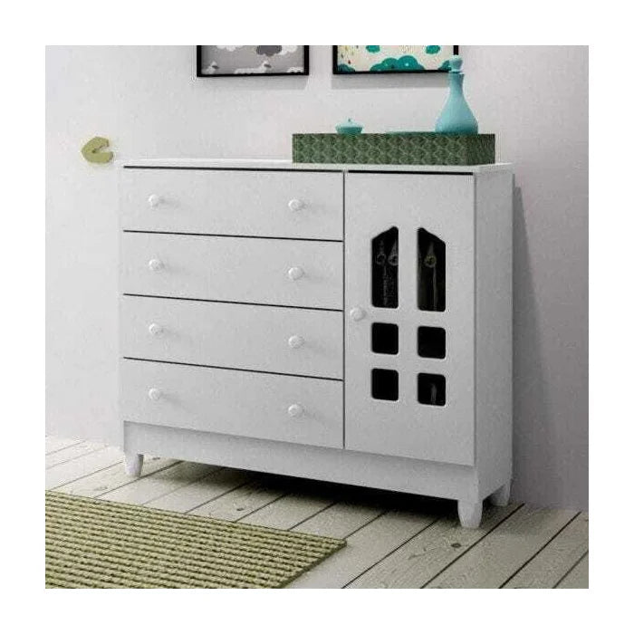Cômoda de Bebê 4 Gavetas 1 Porta - Ninho Móveis