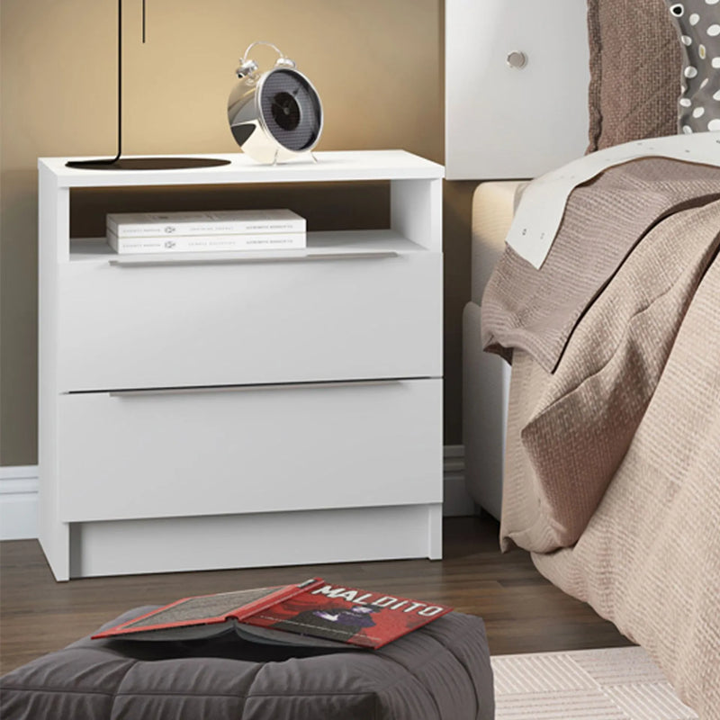 Mesa de Cabeceira com 2 Gavetas Branco - Ninho Móveis