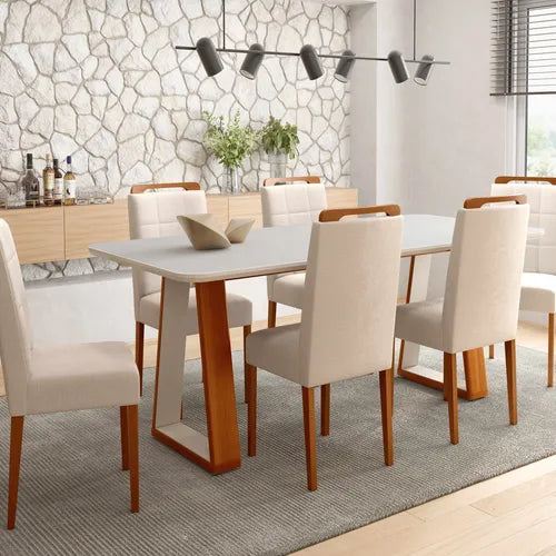 Conjunto 6 Cadeiras Estofadas em Linho Madeira maciça - Ninho Móveis