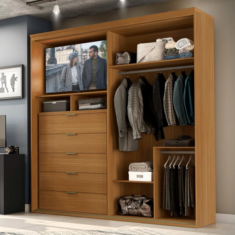 Guarda-Roupa Ripado 2 Portas com Espelho MDF - Ninho Móveis