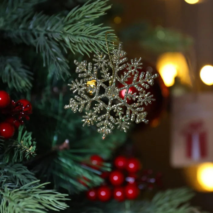 10 Flocos de Neve Dourado Grandes com Glitter - Ninho Móveis