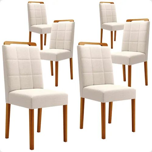 Conjunto 6 Cadeiras Estofadas em Linho Madeira maciça - Ninho Móveis