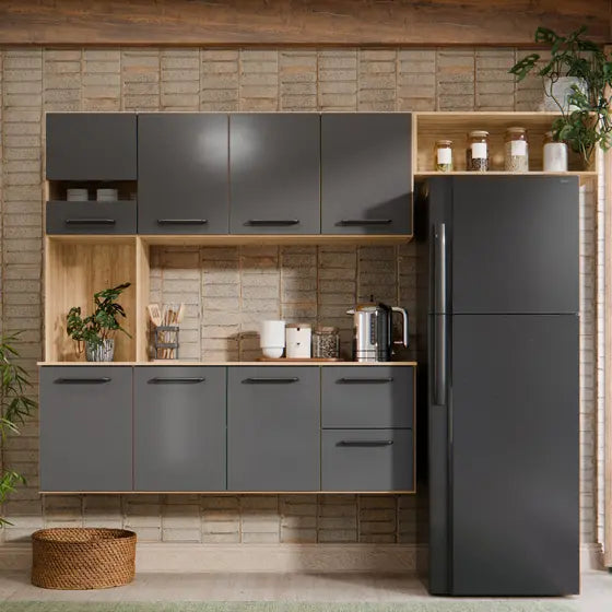 Armário de Cozinha Com 7 Portas E 2 Gavetas Compacta - Ninho Móveis