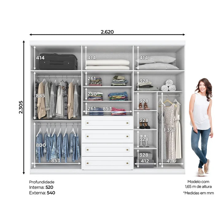 Guarda-Roupa Chicago com 6 portas e 4 gavetas - Ninho Móveis