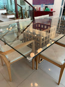 Mesa de Vidro Base em Cubos de Madeira Maciça - Ninho Móveis