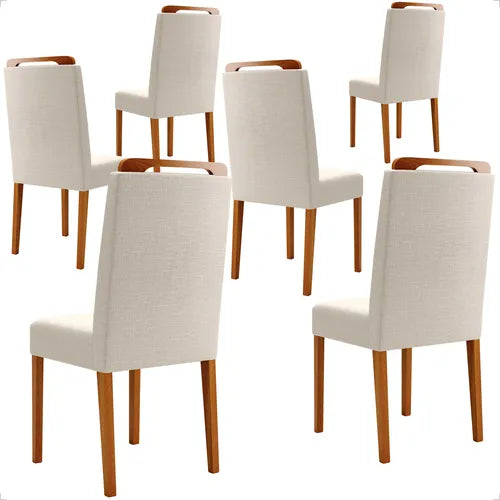 Conjunto 6 Cadeiras Estofadas em Linho Madeira maciça - Ninho Móveis