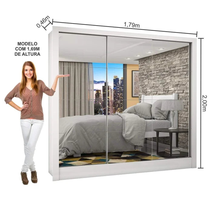 Guarda Roupa Casal Manhattan 3 Portas com Espelho - Ninho Móveis