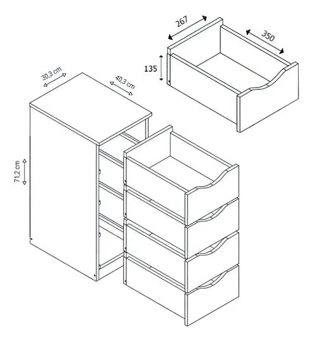 Gaveteiro para Escritório e Quarto 4 Gavetas - Ninho Móveis