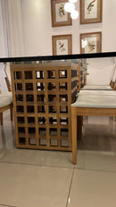 Mesa de Vidro Base em Cubos de Madeira Maciça - Ninho Móveis