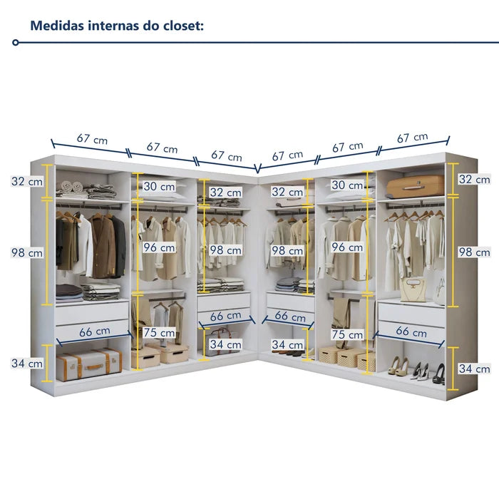Closet Casal Colorado sem Portas 8 Gavetas - Ninho Móveis