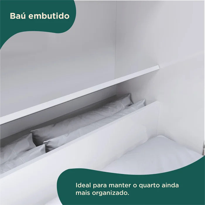Guarda-roupa Infantil com Cama 4 Portas 3 Gavetas - Ninho Móveis