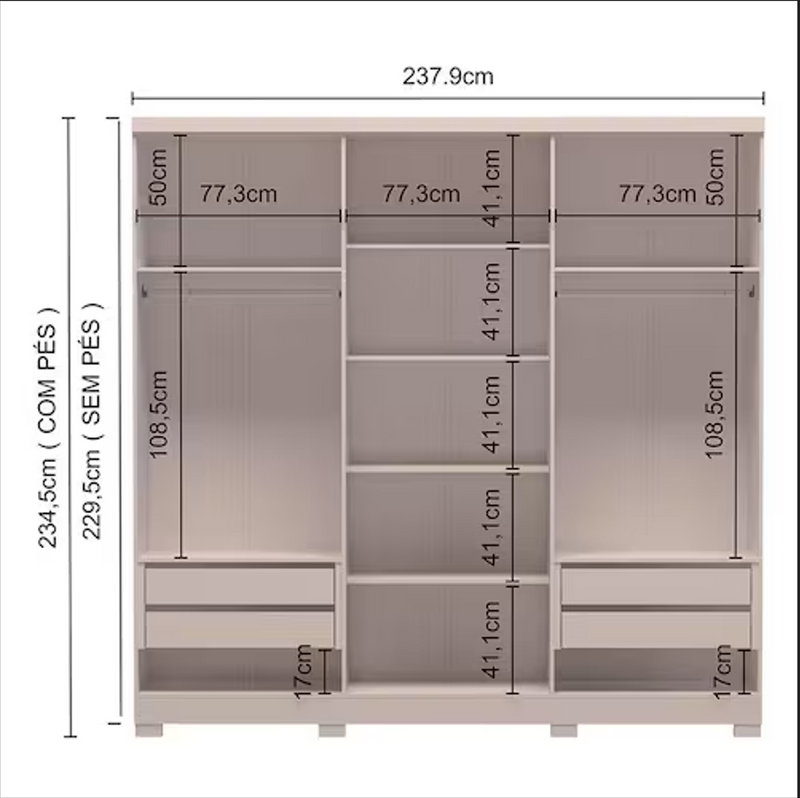 Guarda Roupa Casal Napoli 6 Portas - Ninho Móveis