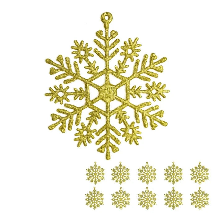 10 Flocos de Neve Dourado Grandes com Glitter - Ninho Móveis