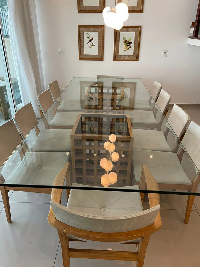 Mesa de Vidro Base em Cubos de Madeira Maciça - Ninho Móveis