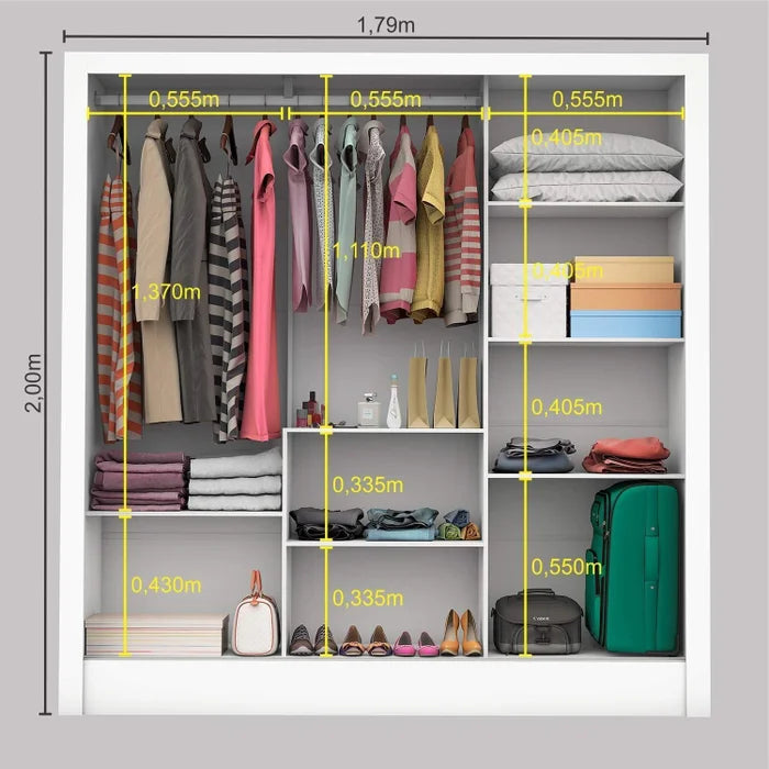 Guarda Roupa Casal Manhattan 3 Portas com Espelho - Ninho Móveis