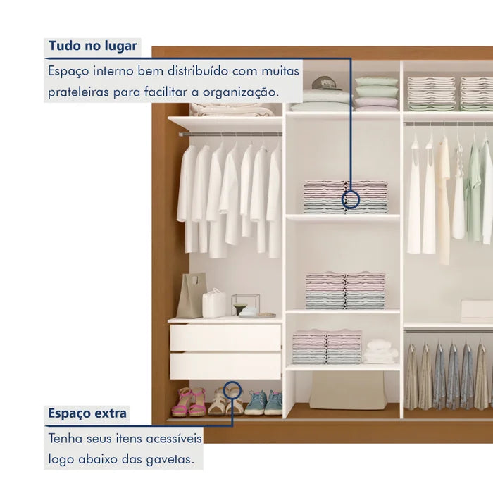 Guarda Roupa Casal Premium 4 Portas 4 Gavetas - Ninho Móveis