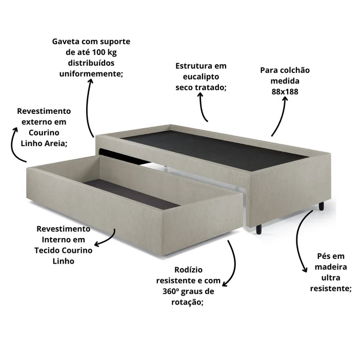 Base para Cama de Solteiro com Gaveta - Ninho Móveis