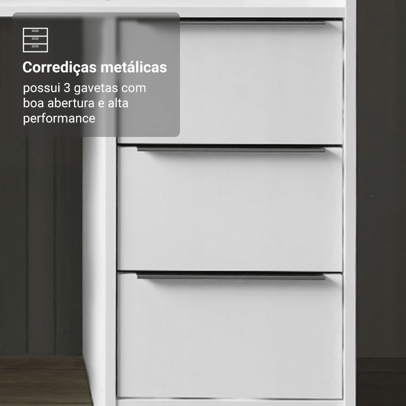 Penteadeira 3 Gavetas Tampo em Vidro - Ninho Móveis