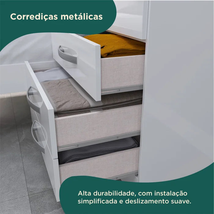 Guarda-roupa Infantil com Cama 4 Portas 3 Gavetas - Ninho Móveis