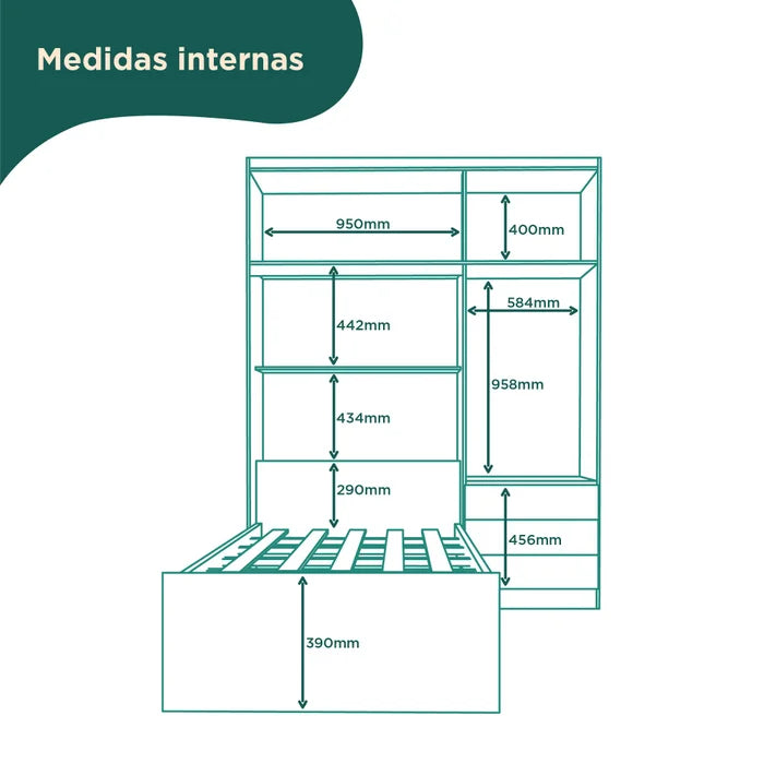 Guarda-roupa Infantil com Cama 4 Portas 3 Gavetas - Ninho Móveis