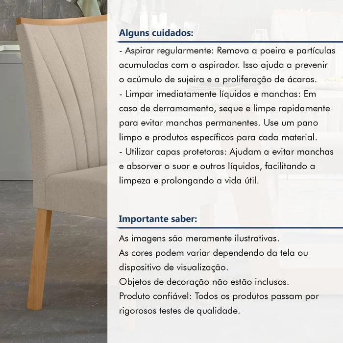 Conjunto 6 Cadeiras Estofadas em Linho Premium - Ninho Móveis