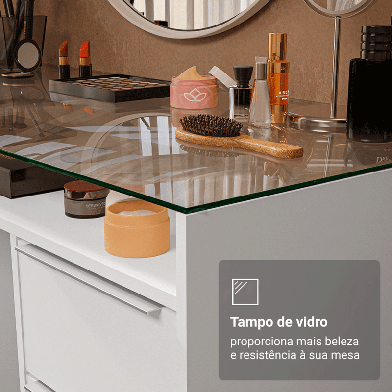 Penteadeira 3 Gavetas Tampo em Vidro - Ninho Móveis
