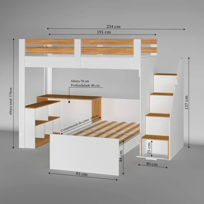Beliche Comfort Solteiro Adulto com Escrivaninha - Ninho Móveis
