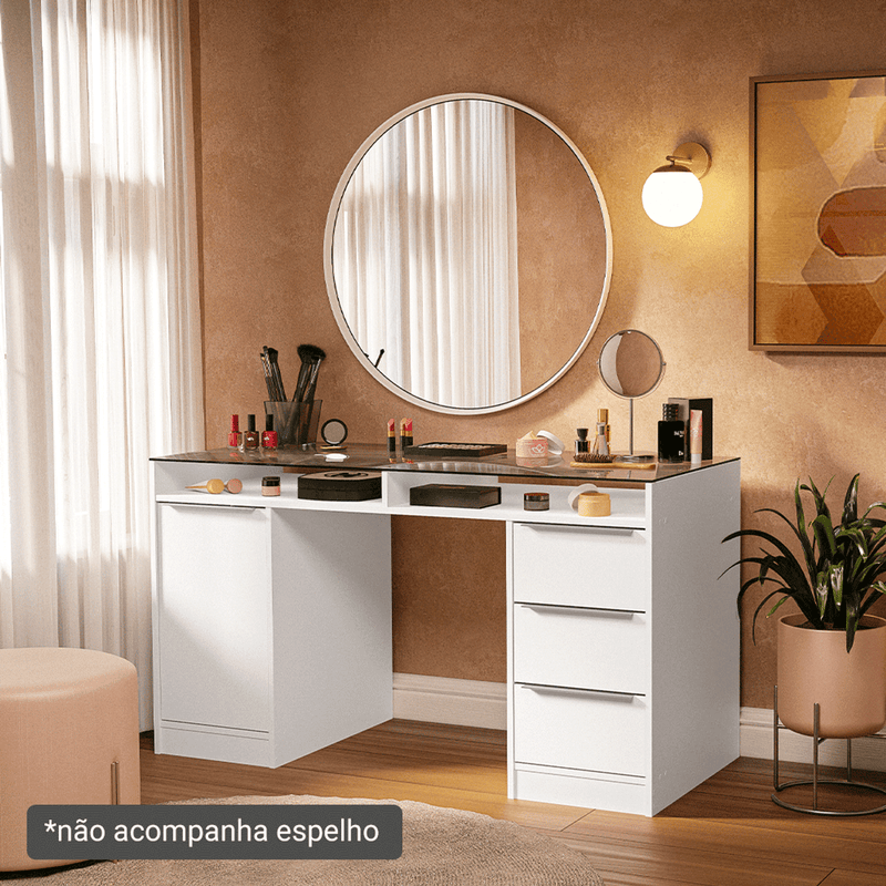 Penteadeira 3 Gavetas Tampo em Vidro - Ninho Móveis