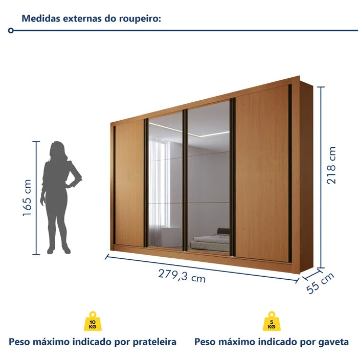 Guarda Roupa Casal Premium 4 Portas 4 Gavetas - Ninho Móveis