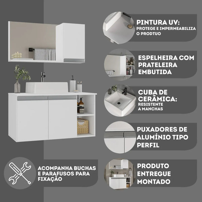 Armário Suspenso para Banheiro com Espelho - Ninho Móveis