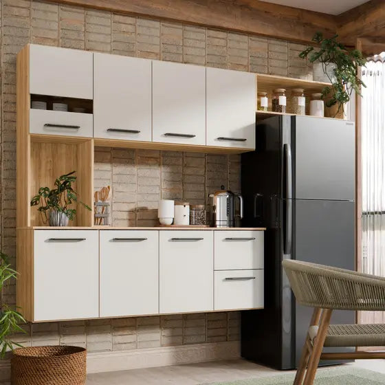 Armário de Cozinha Com 7 Portas E 2 Gavetas Compacta - Ninho Móveis